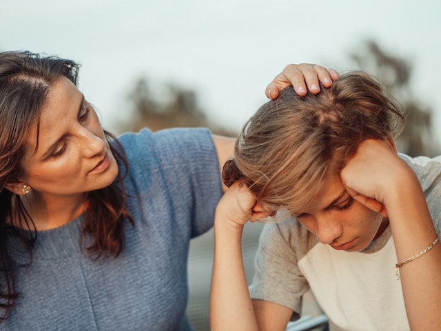 mom having conversation with son